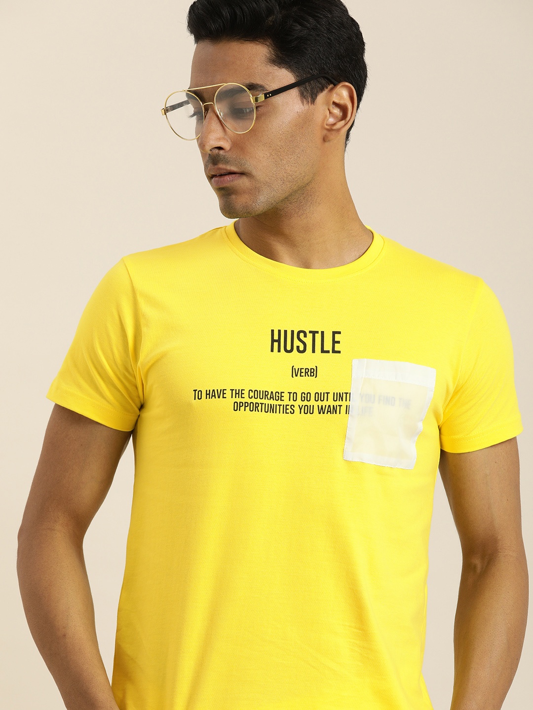 

Difference of Opinion Men Yellow Printed Pure Cotton T-shirt