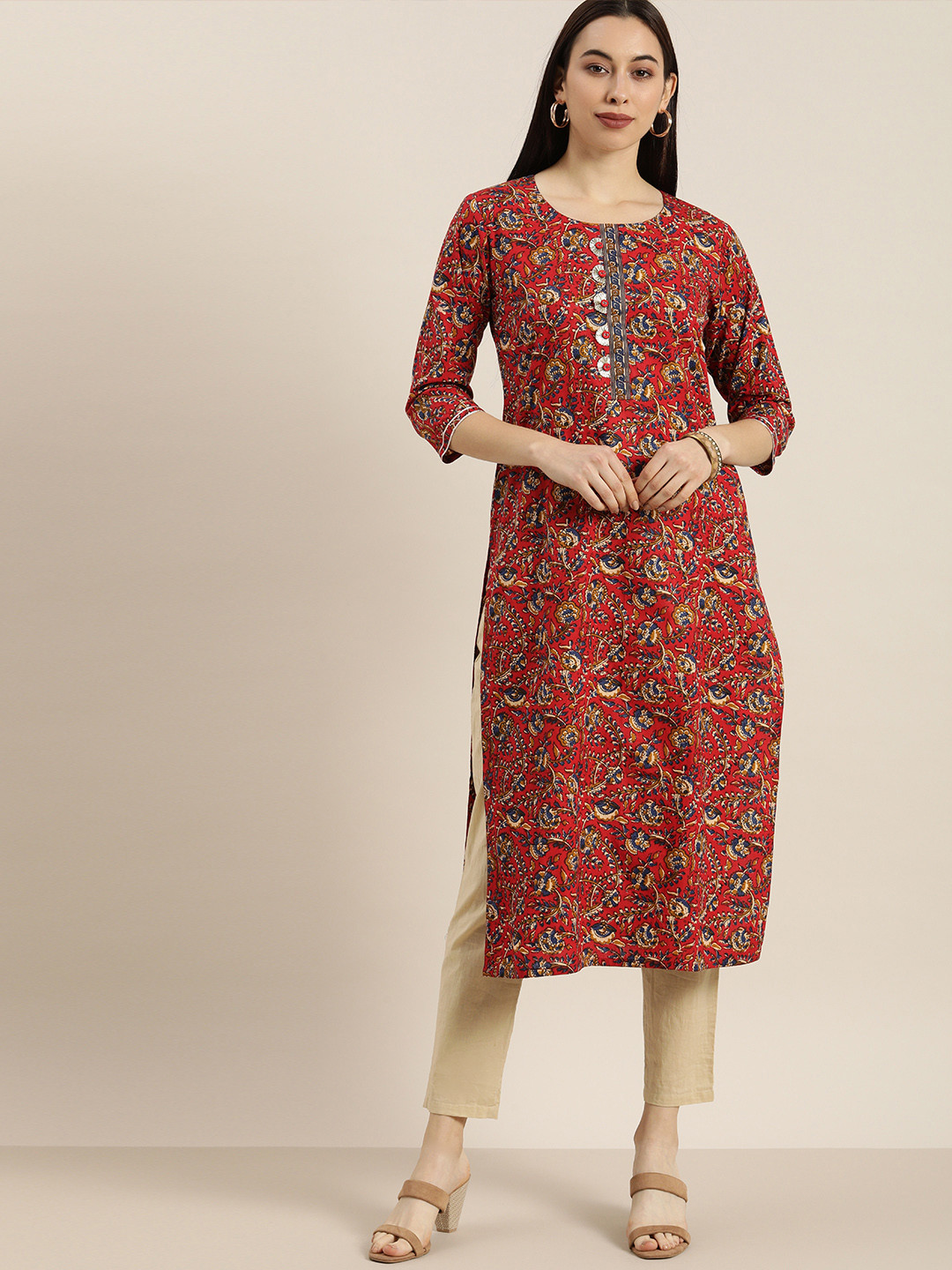

KSUT Women Maroon & Beige Floral Printed Kurta