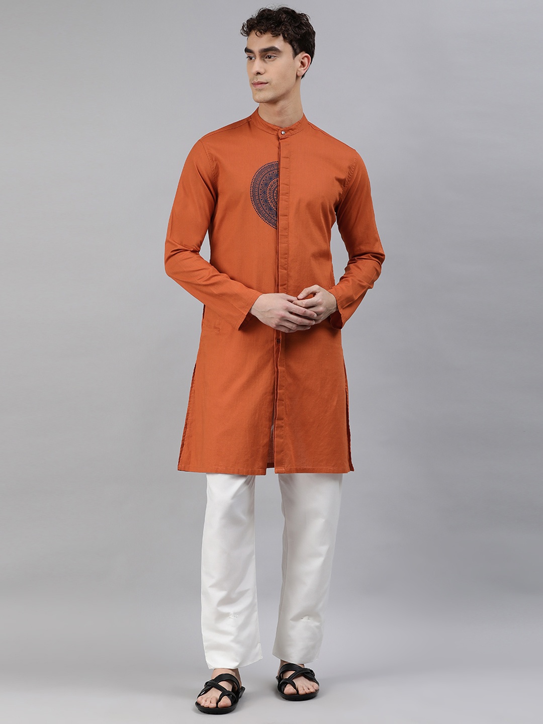 

Freehand Men Orange Ethnic Motifs Printed Kurta
