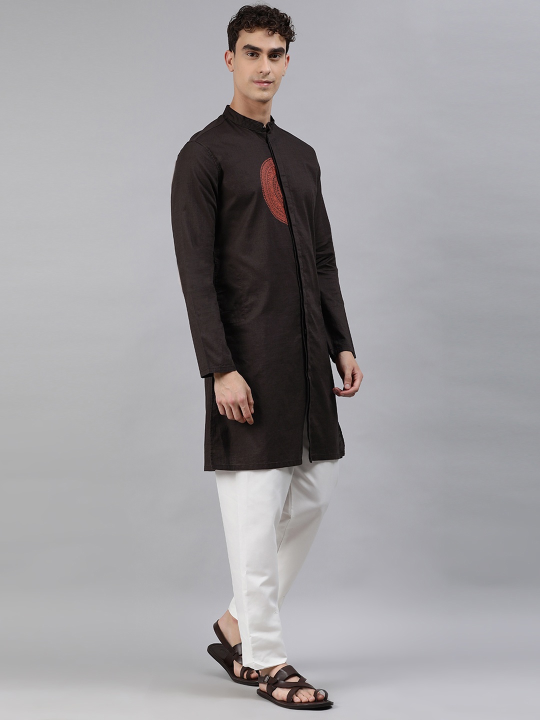 

Freehand Men Coffee Brown Ethnic Motifs Printed Kurta