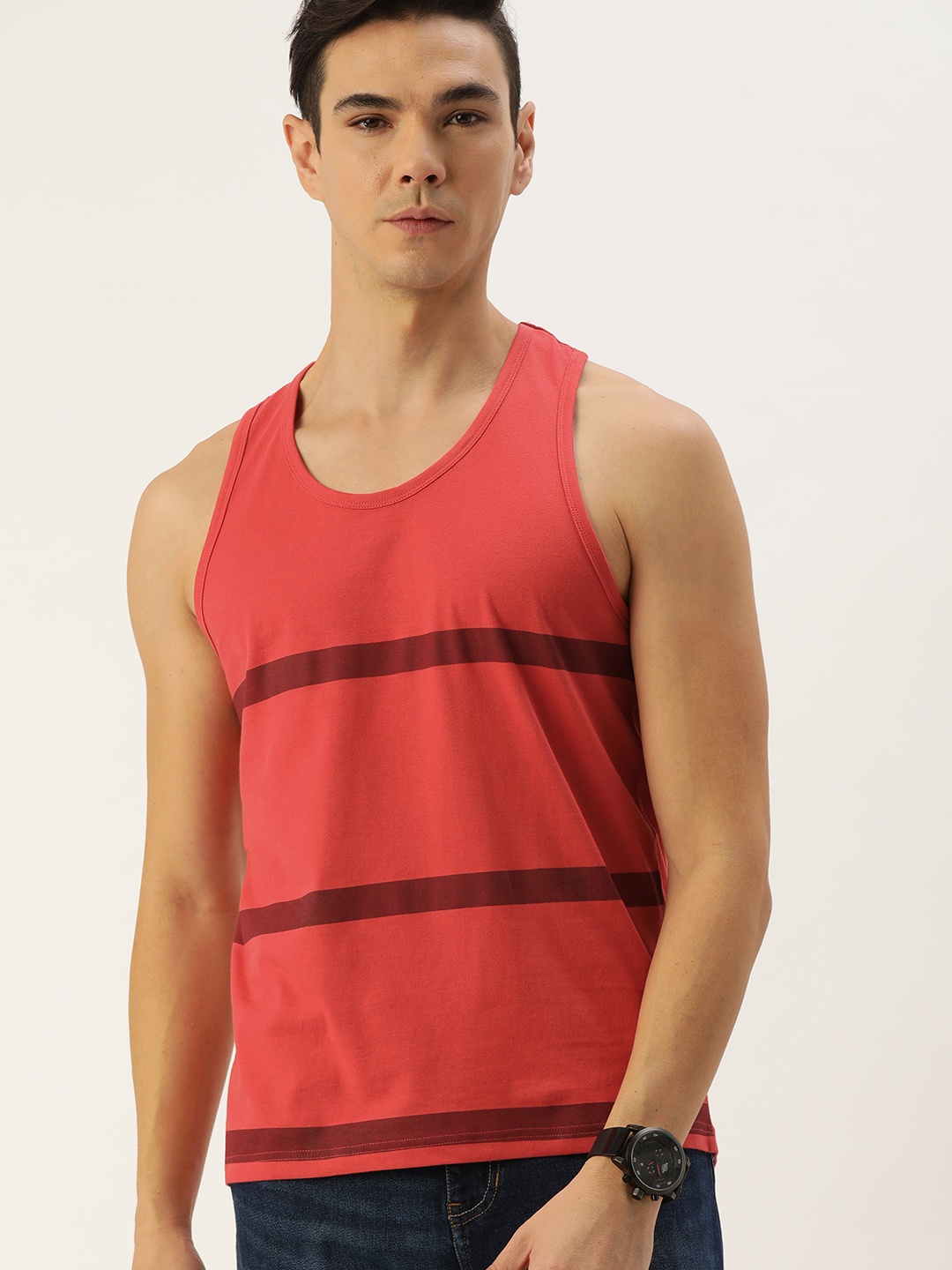 

DILLINGER Men Red Striped Pure Cotton T-shirt
