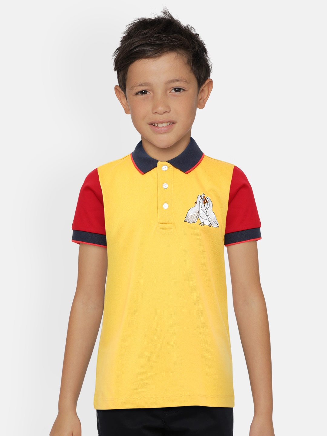 

LAdore Kids Yellow Solid Pure Cotton Polo Collar Pure Cotton T-shirt