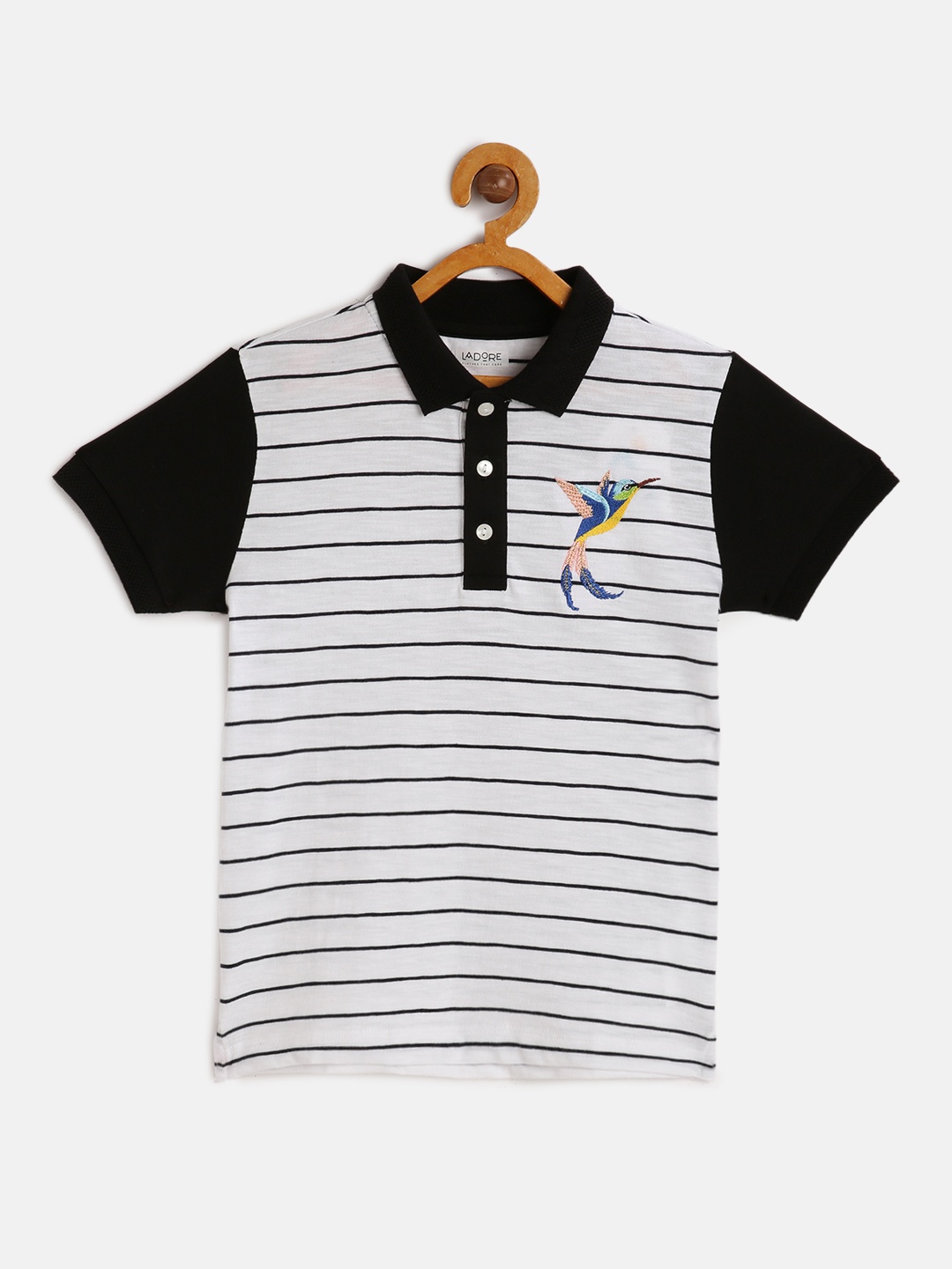 

LAdore Kids White Black Striped Pure Cotton Polo Collar Pure Cotton T-shirt