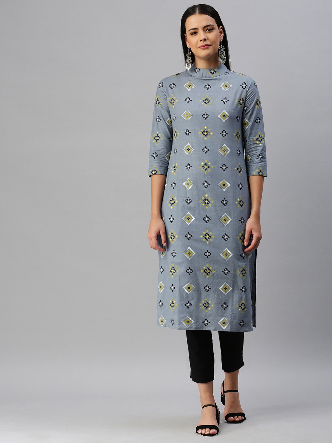 

Blissta Women Grey Bandhani Printed Kurta