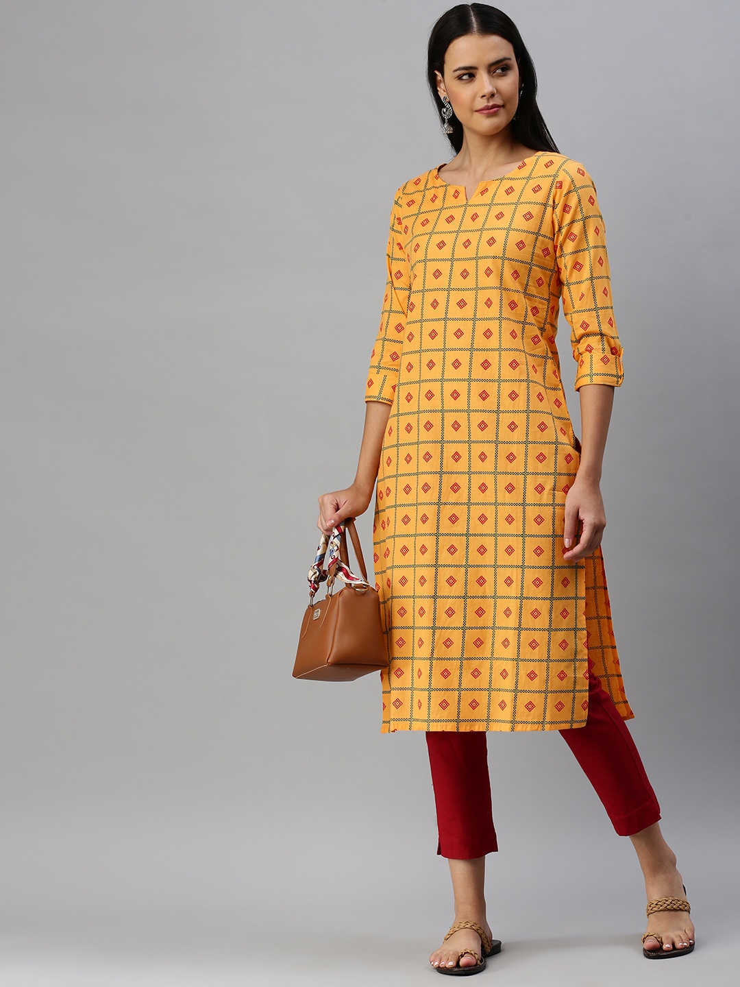 

Blissta Women Mustard Yellow Printed Kurta