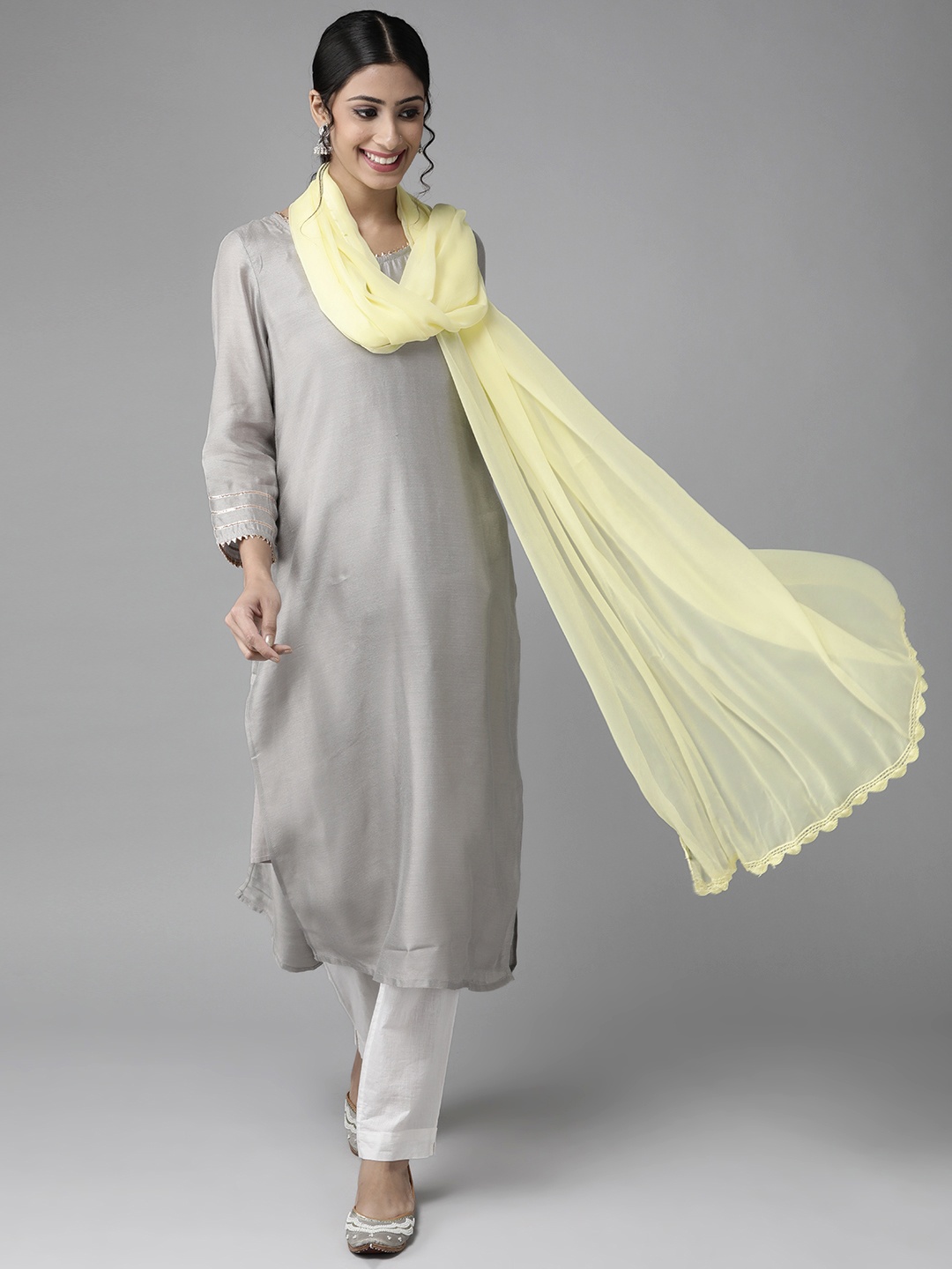 

ADA Yellow Solid Handloom Dupatta