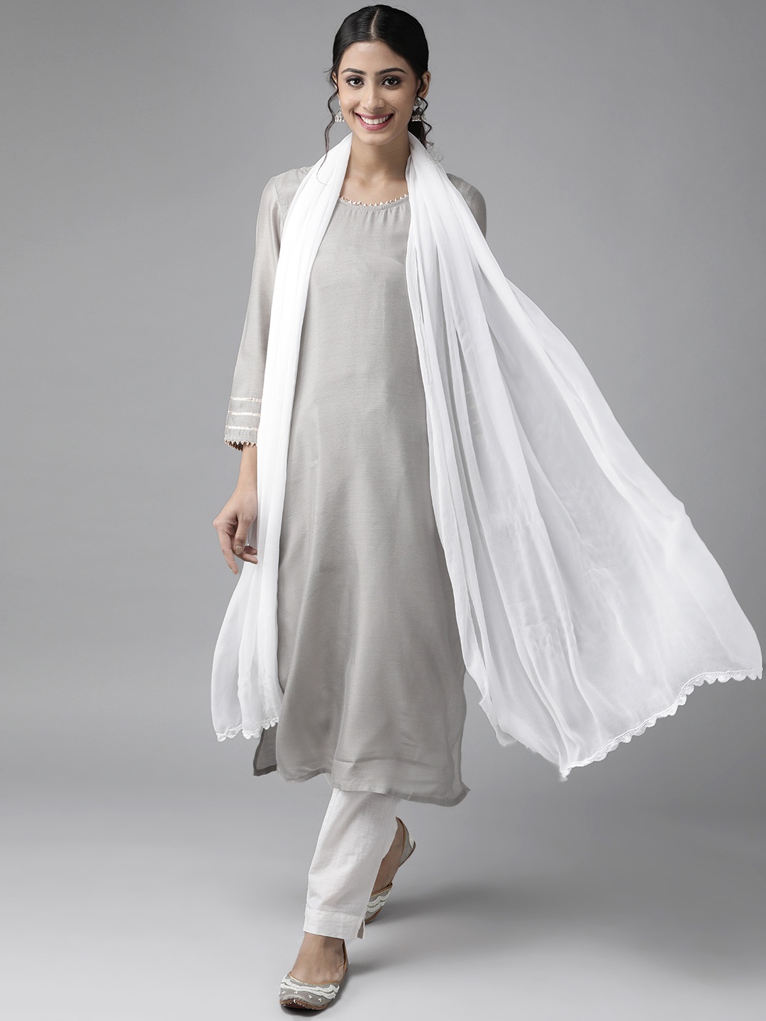 

ADA White Solid Handloom Dupatta