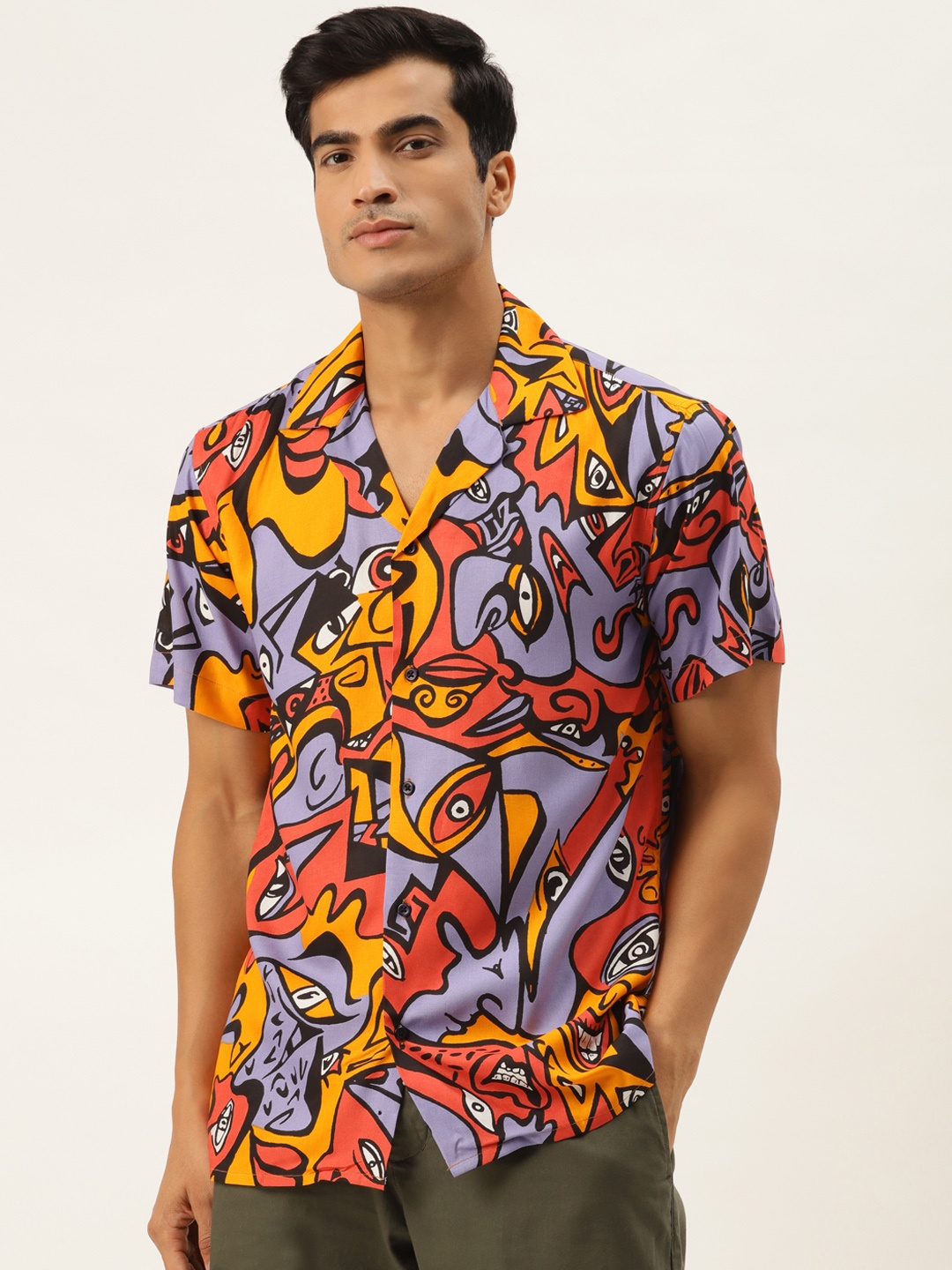 

Hancock Men Purple & Orange Relaxed Fit Printed Casual Shirt