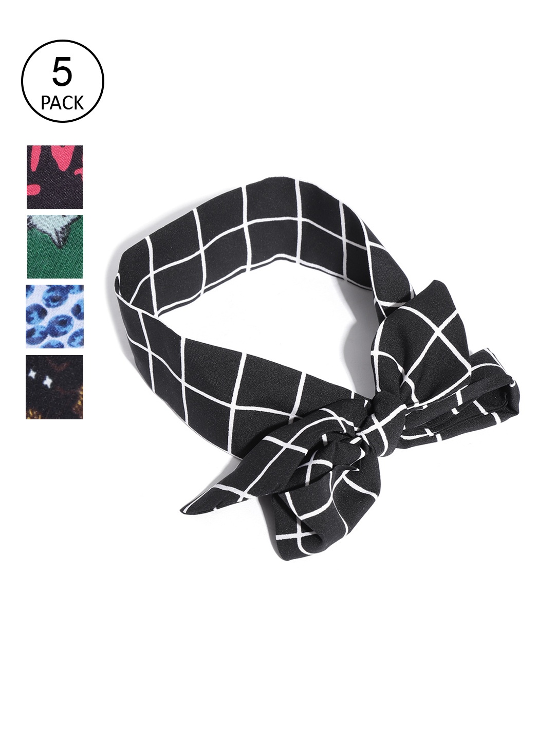 

Trend Arrest Set of 5 Printed Tie-Up Hairbands, Black