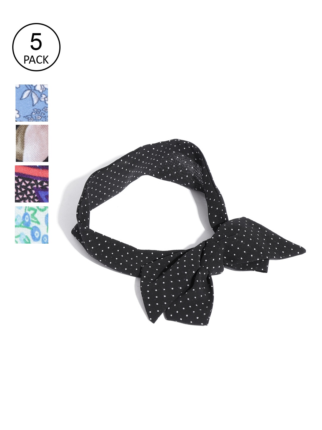 

Trend Arrest Set of 5 Printed Tie-Up Hairbands, Black