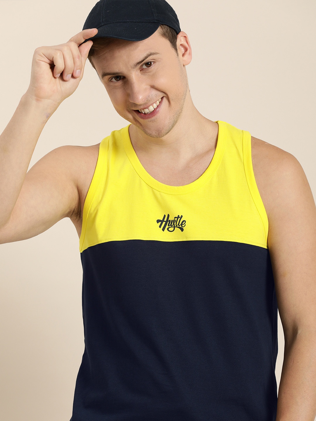 

Difference of Opinion Men Navy Blue Yellow Colourblocked Pure Cotton T-shirt