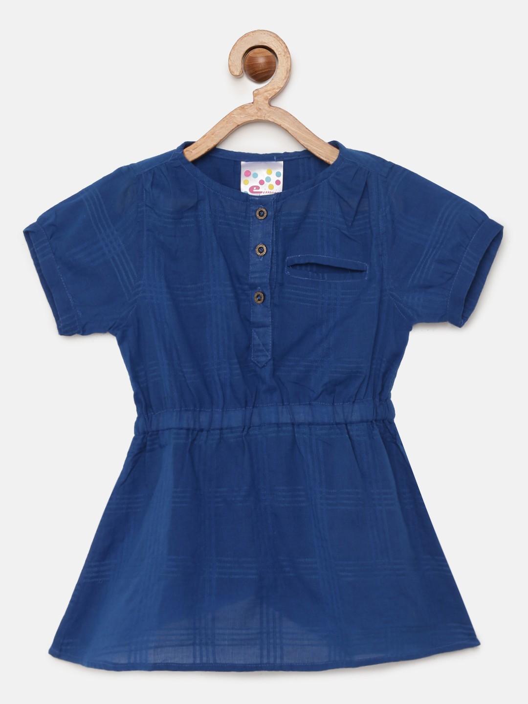 

Eimoie Girls Navy Blue Self-Checked Pure Cotton Fit and Flare Dress