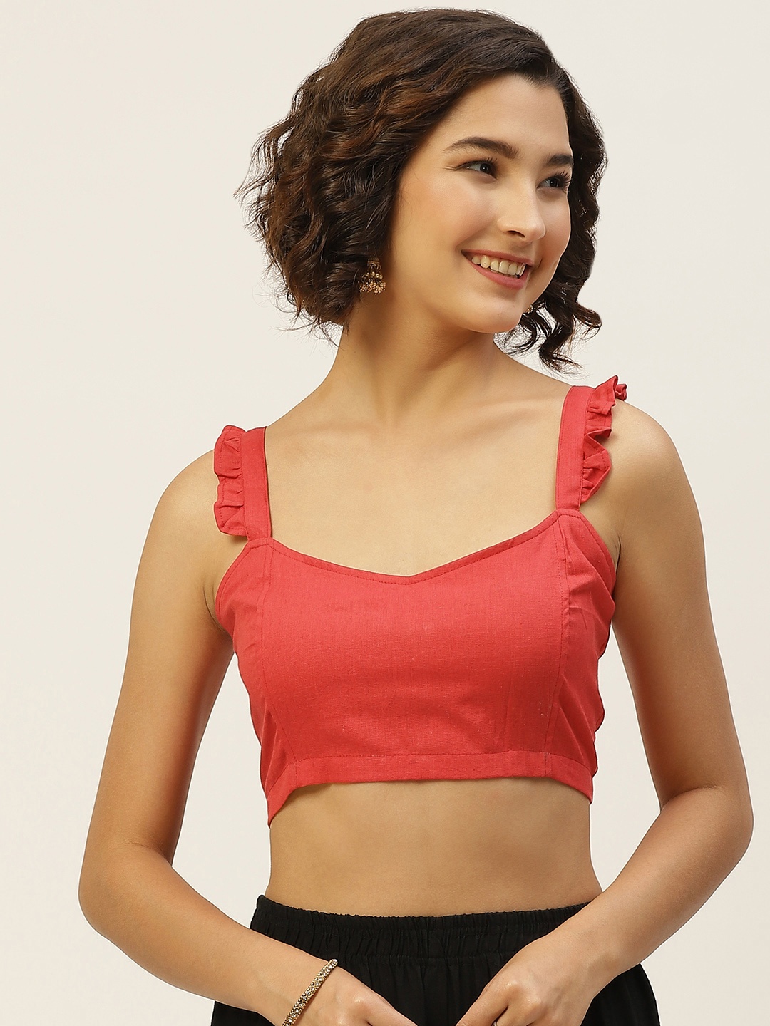

Molcha Women Red Solid Pure Cotton Saree Blouse