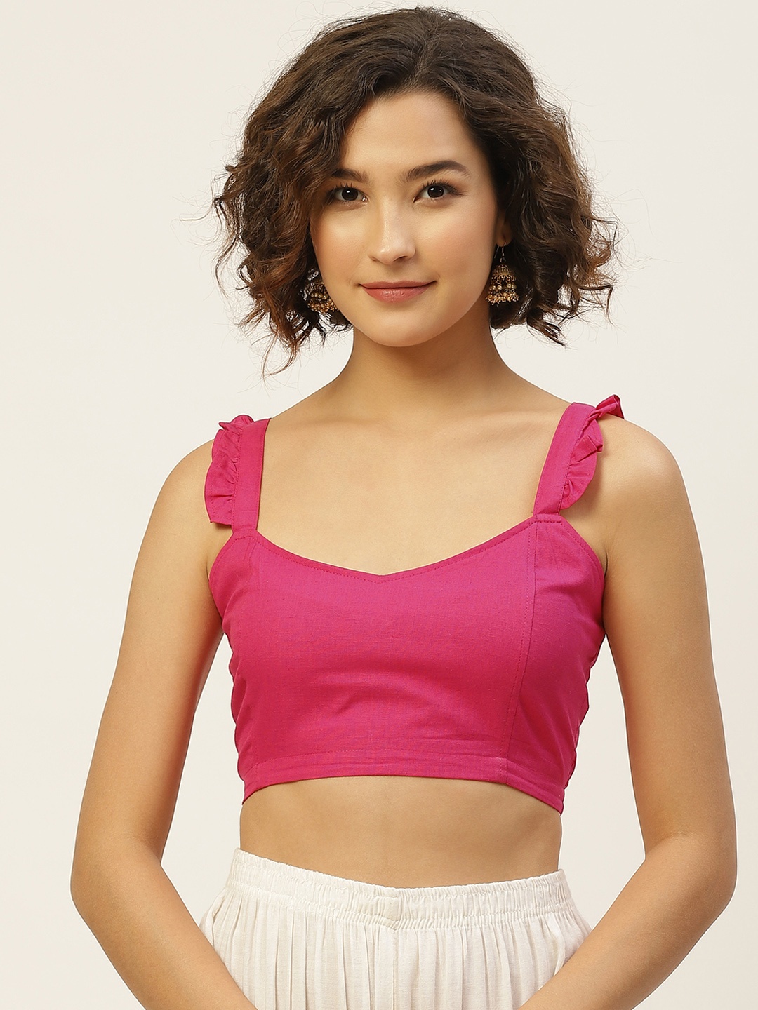 

Molcha Women Pink Solid Pure Cotton Saree Blouse