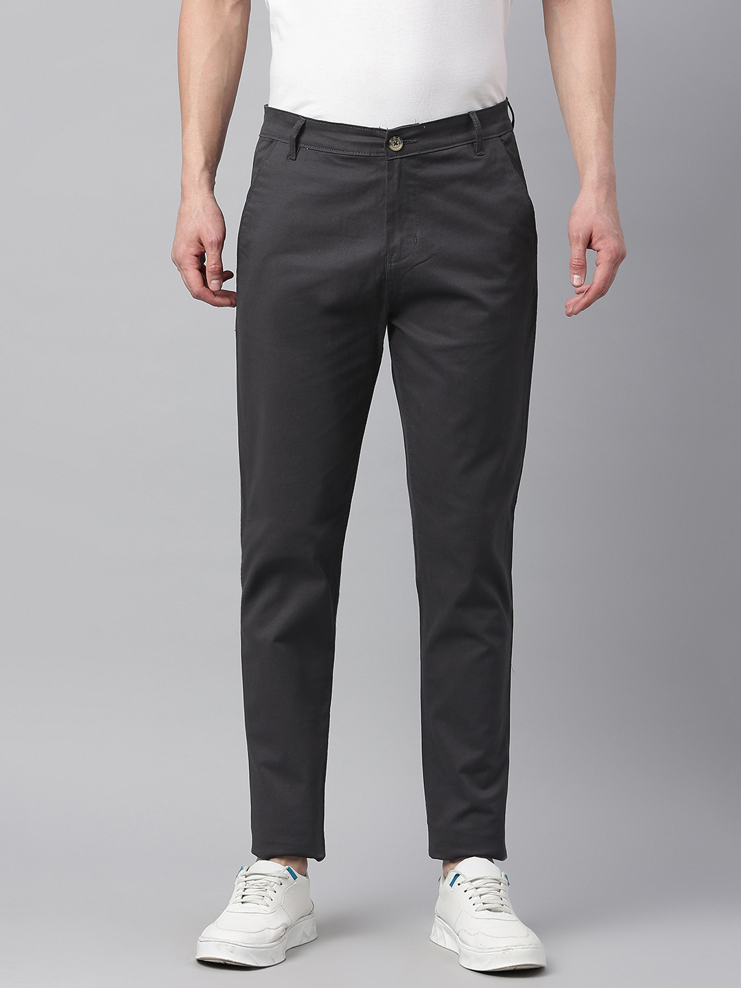 Hubberholme Men Navy Blue Slim Fit Solid Chinos - buy at the price of ...