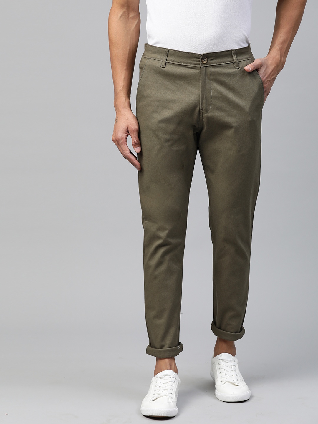 

Hubberholme Men Olive Green Slim Fit Chinos