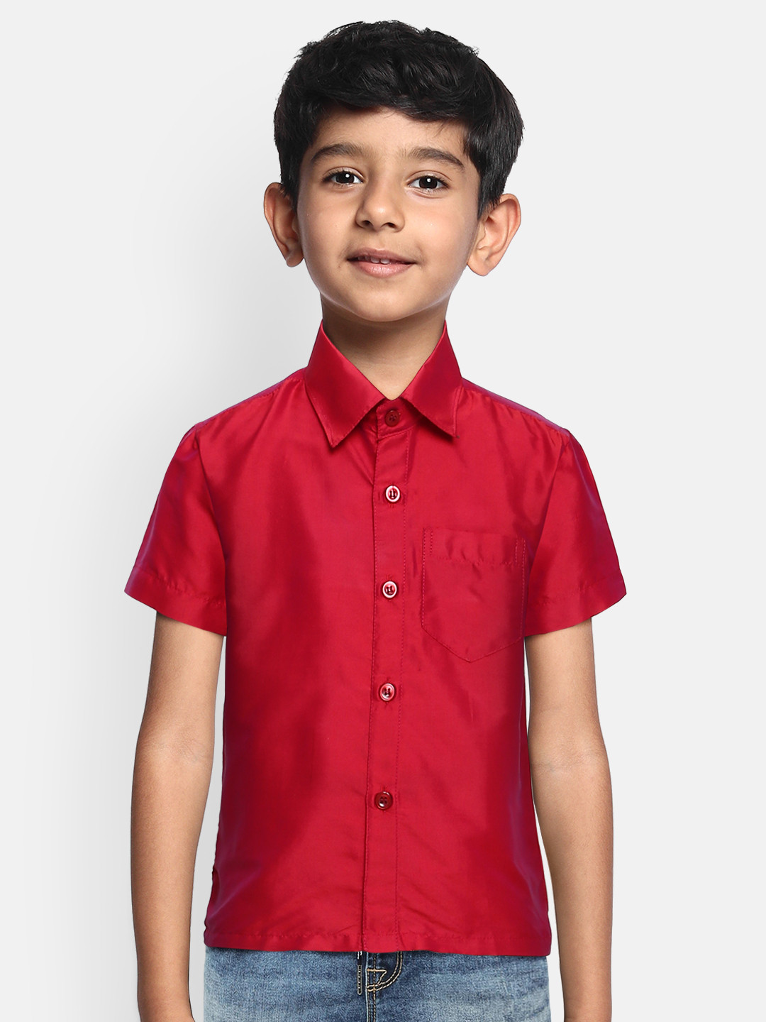 

THANGAMAGAN Boys Red Original Regular Fit Solid Casual Shirt