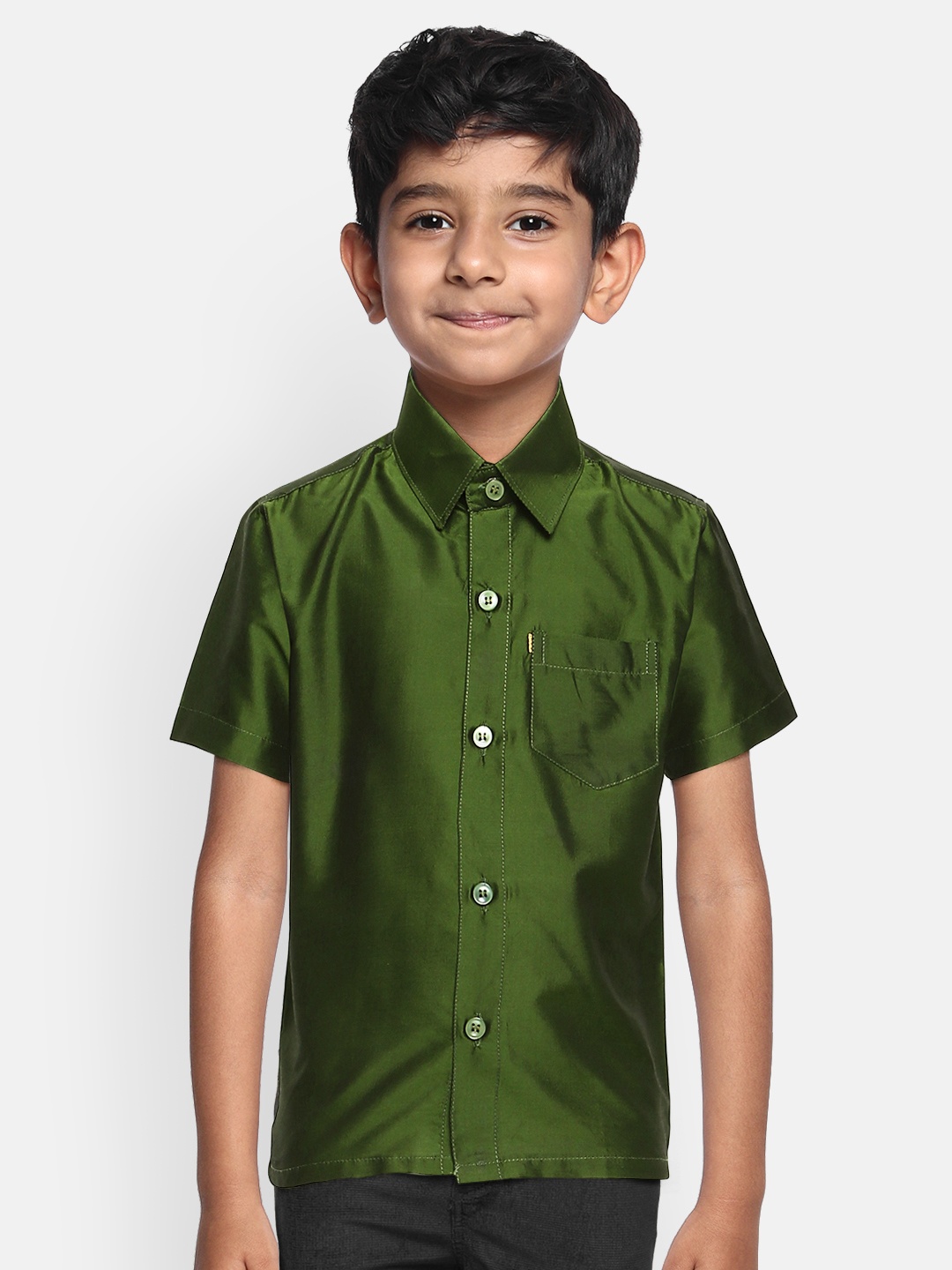 

THANGAMAGAN Boys Green Regular Fit Solid Casual Shirt