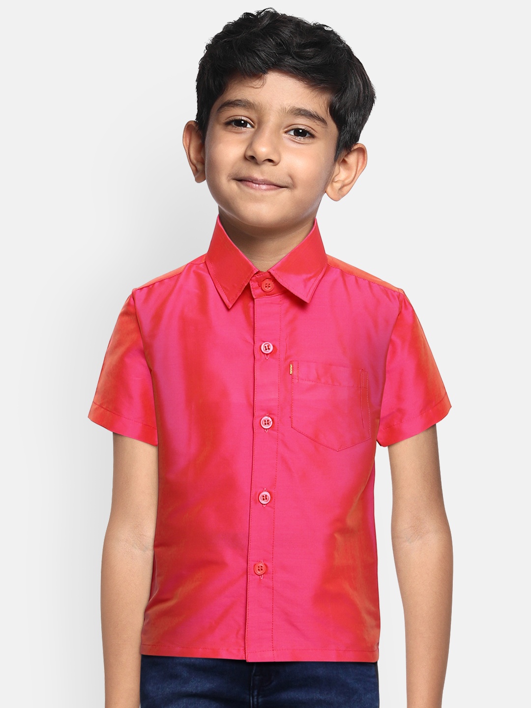 

THANGAMAGAN Boys Pink Original Regular Fit Solid Casual Shirt