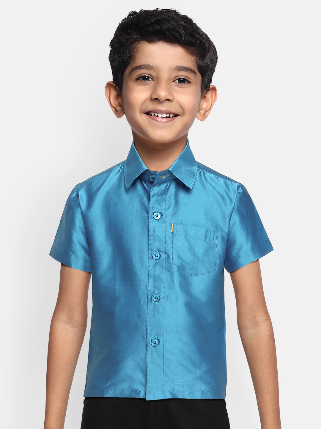 

THANGAMAGAN Boys Blue Original Regular Fit Solid Casual Shirt