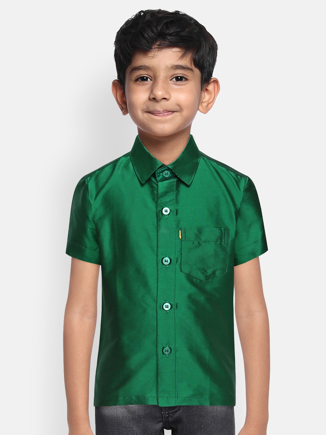 

THANGAMAGAN Boys Green Regular Fit Solid Casual Shirt