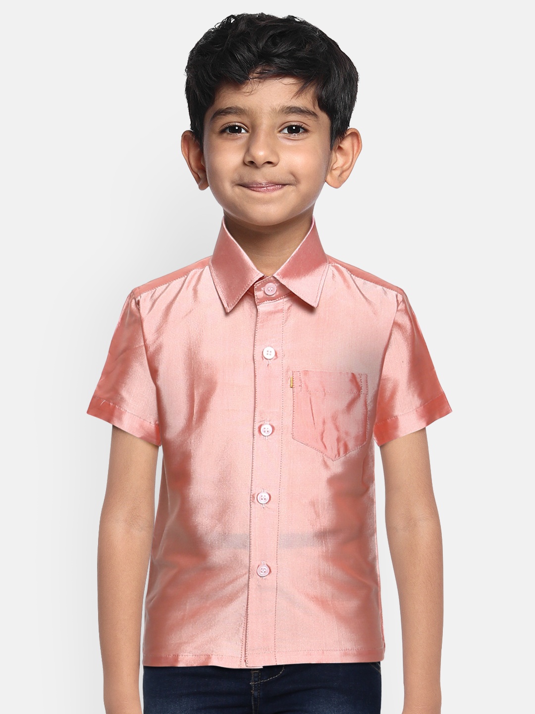 

THANGAMAGAN Boys Pink Original Regular Fit Solid Casual Shirt