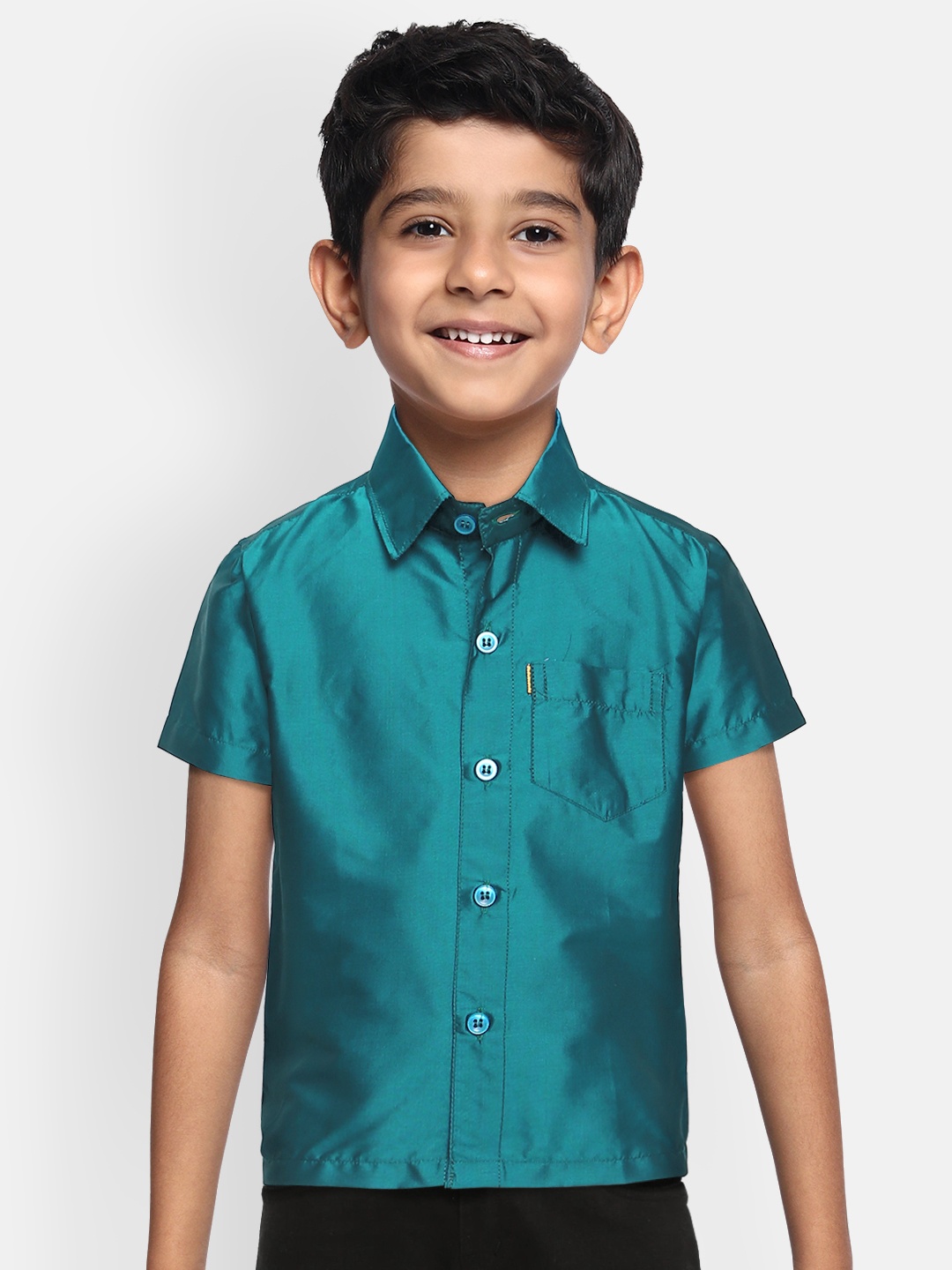 

THANGAMAGAN Boys Teal Blue Regular Fit Solid Casual Shirt