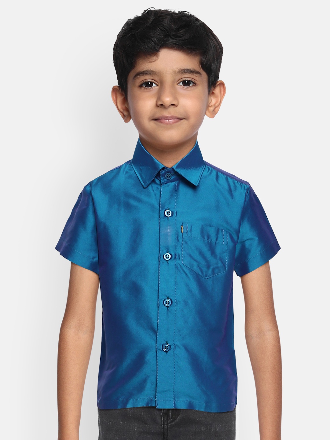 

THANGAMAGAN Boys Blue Original Regular Fit Solid Casual Shirt