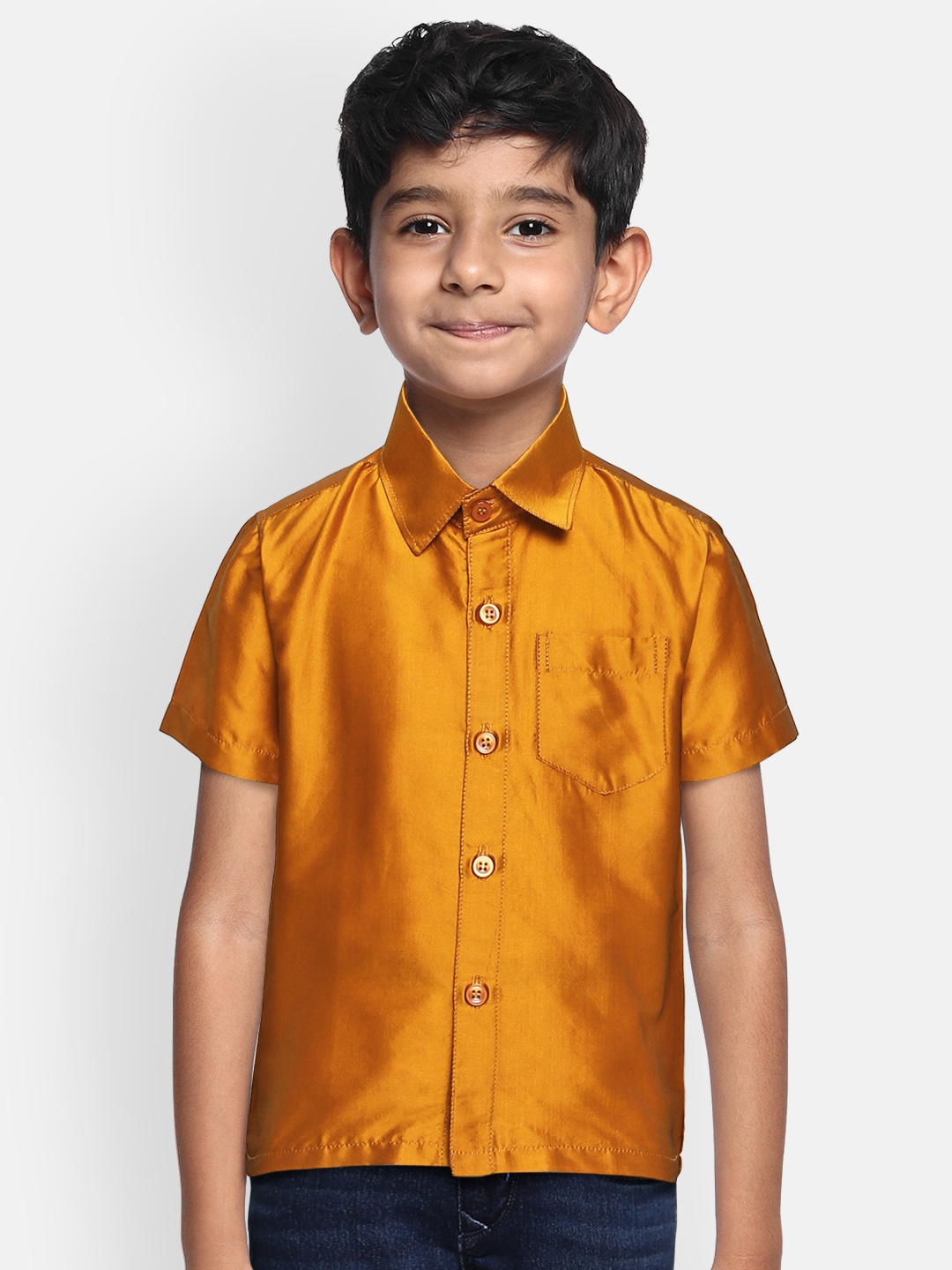 

THANGAMAGAN Boys Orange Original Regular Fit Solid Casual Shirt