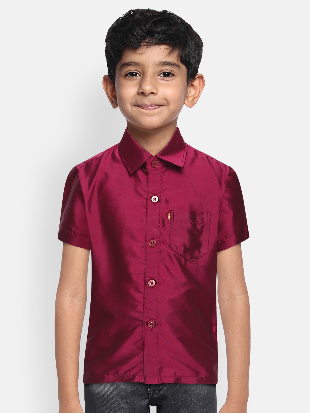

THANGAMAGAN Boys Maroon Regular Fit Solid Casual Shirt