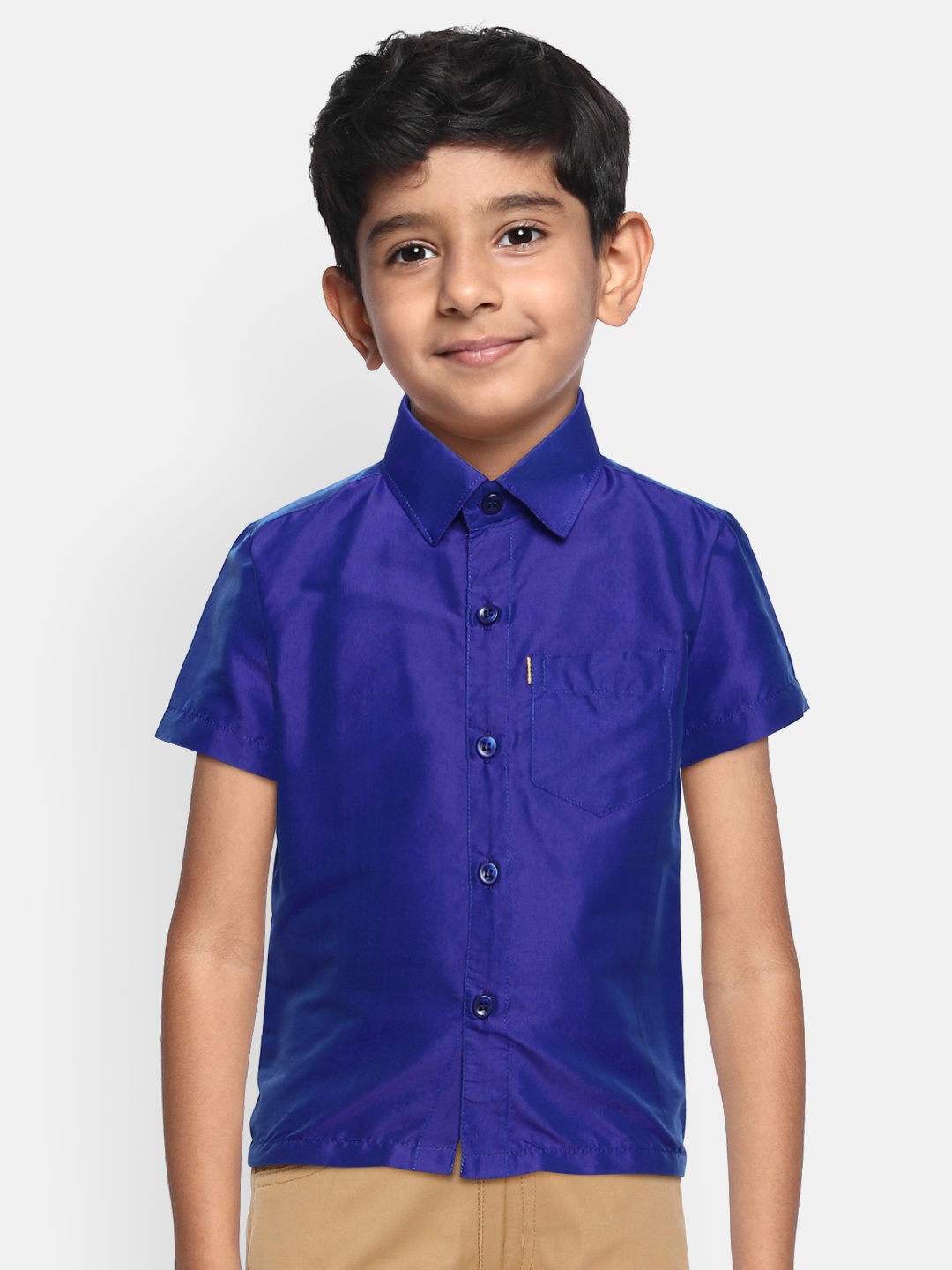 

THANGAMAGAN Boys Blue Original Regular Fit Solid Casual Shirt