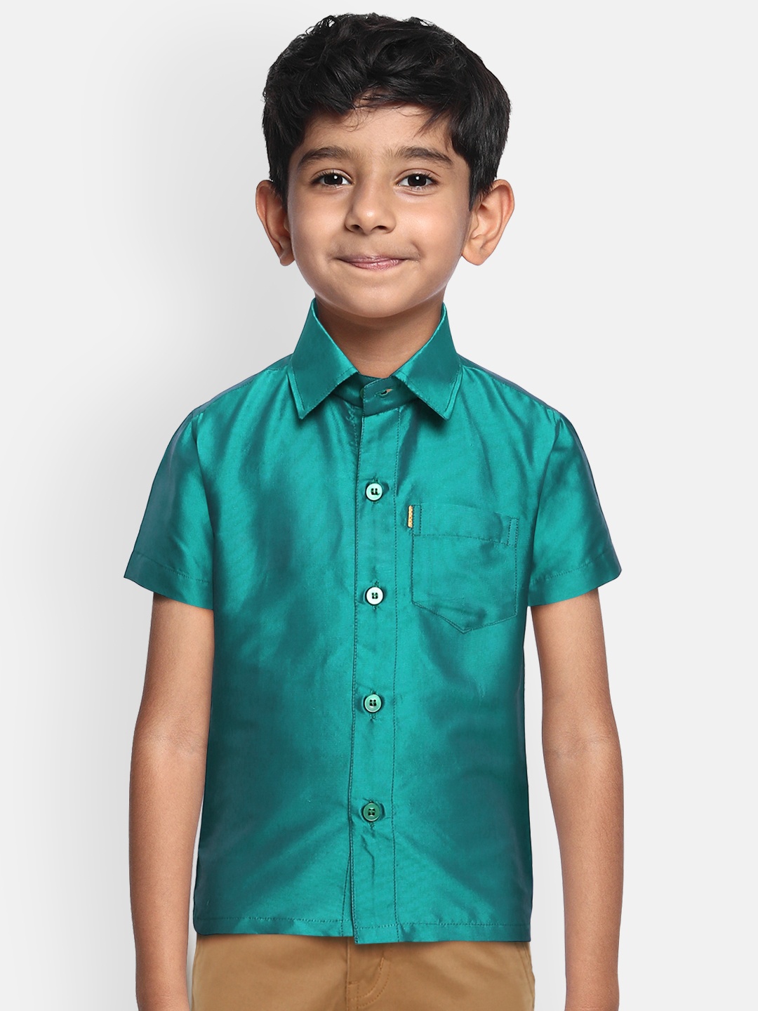 

THANGAMAGAN Boys Green Regular Fit Solid Casual Shirt