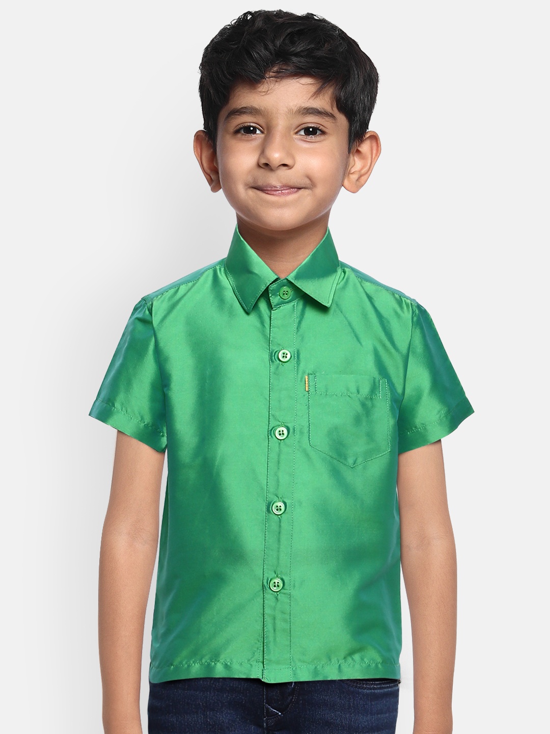 

THANGAMAGAN Boys Green Original Regular Fit Solid Casual Shirt