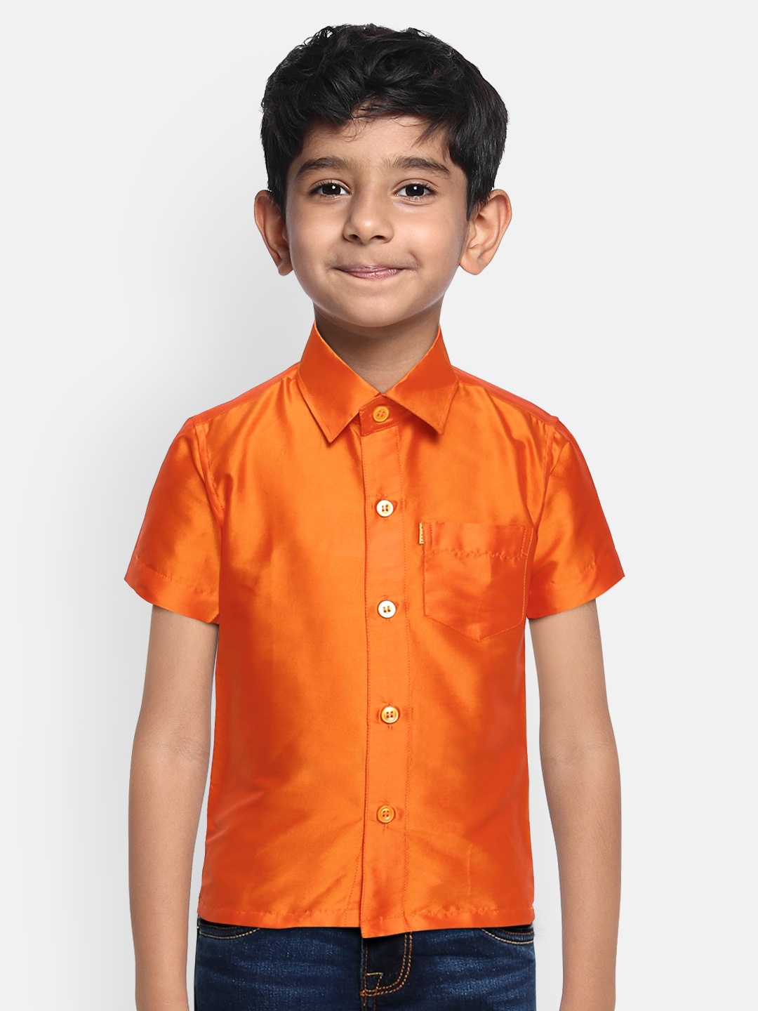 

THANGAMAGAN Boys Orange Original Regular Fit Solid Casual Shirt
