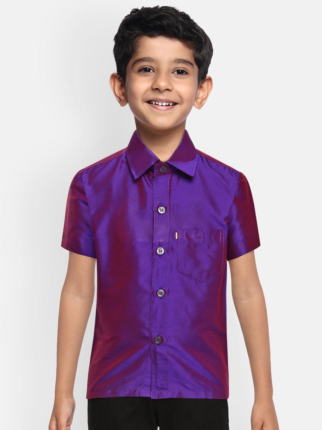 

THANGAMAGAN Boys Purple Original Regular Fit Solid Casual Shirt
