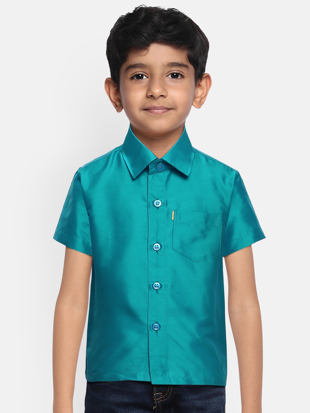 

THANGAMAGAN Boys Turquoise Blue Original Regular Fit Solid Casual Shirt