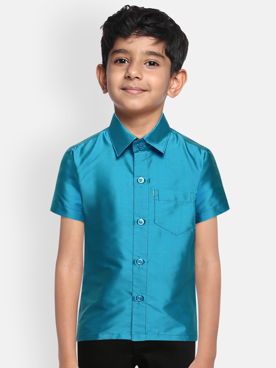 

THANGAMAGAN Boys Blue Original Regular Fit Solid Casual Shirt