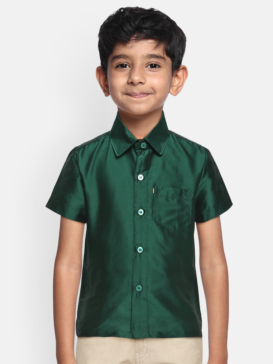 

THANGAMAGAN Boys Green Original Regular Fit Solid Casual Shirt