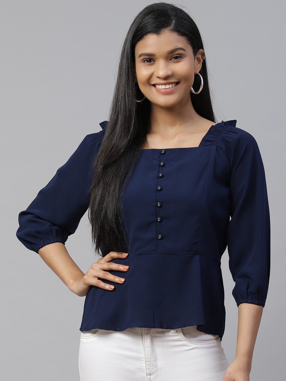 

Cottinfab Women Navy Blue Regular Top