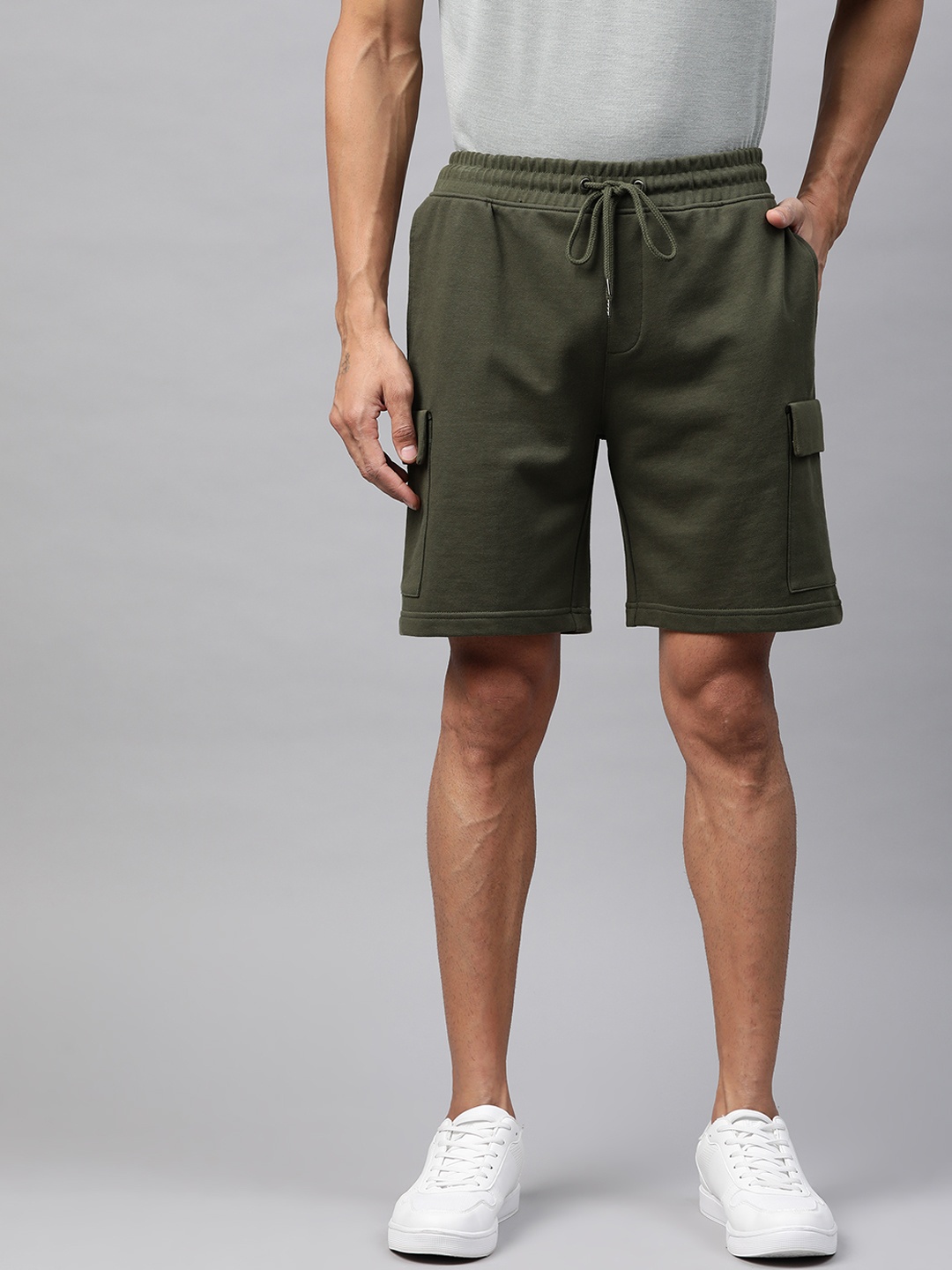 

Marks & Spencer Men Olive Green Solid Pure Cotton Sustainable Cargo Shorts