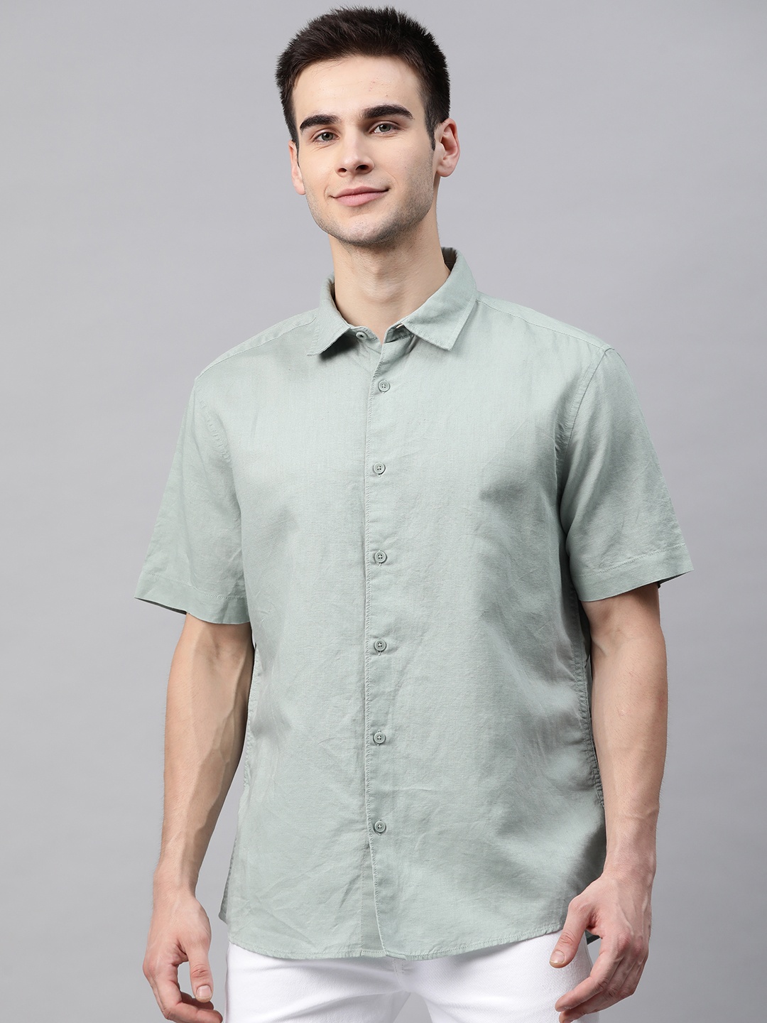 

Marks & Spencer Men Green Relaxed Fit Solid Casual Shirt