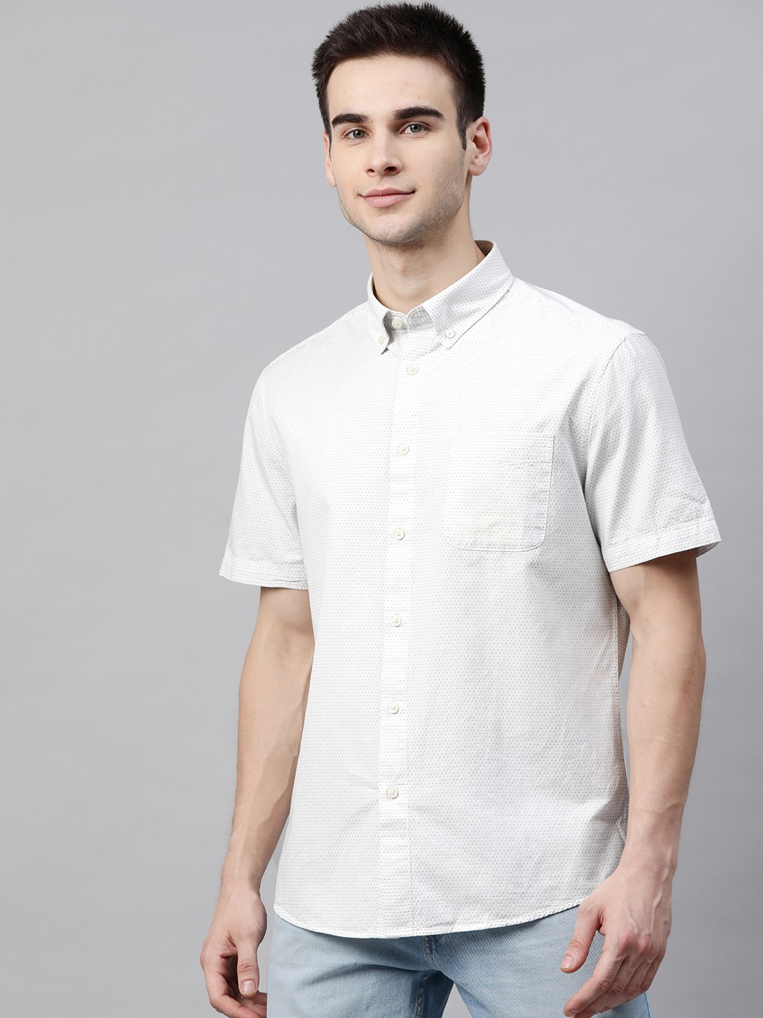 

Marks & Spencer Men White Pure Cotton Regular Fit Self Design Casual Shirt