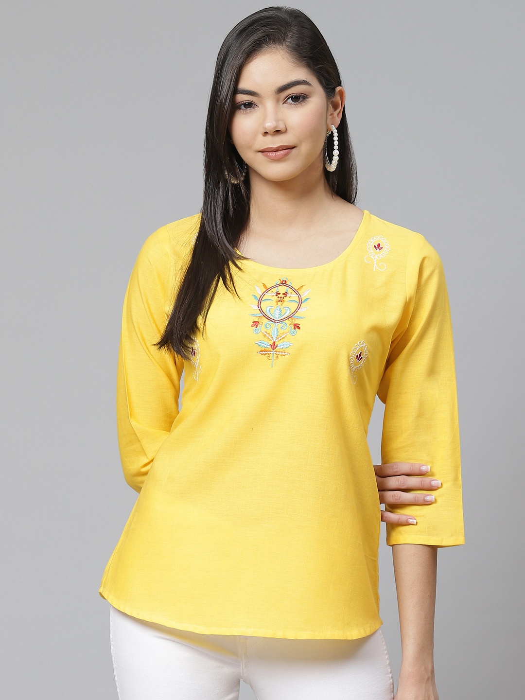 

Ives Women Yellow Pure Cotton Regular Top