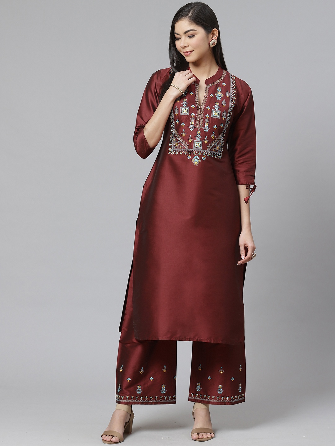 

Ives Women Maroon Yoke Design Kurta with Palazzos