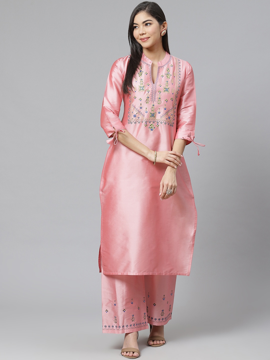 

Ives Women Pink Yoke Design Kurta with Palazzos