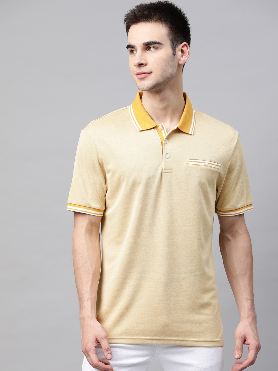 

Marks & Spencer Men Yellow Solid Polo Collar T-shirt