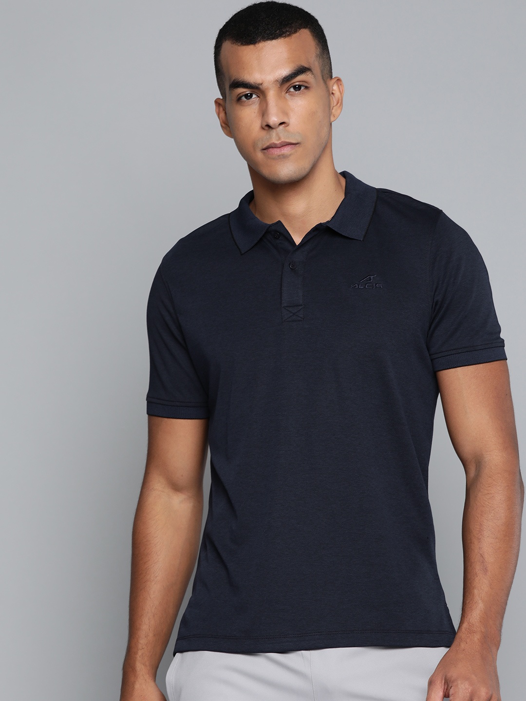 

Alcis Men Navy Blue Solid Polo Collar T-shirt