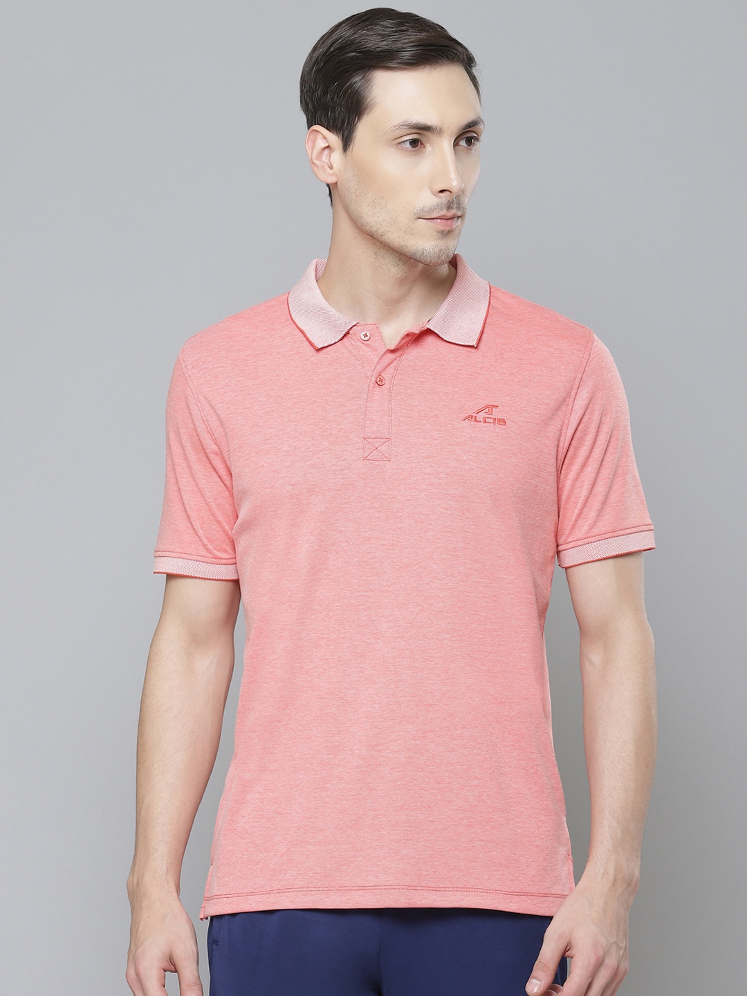 

Alcis Men Peach-Coloured Solid Polo Collar T-shirt