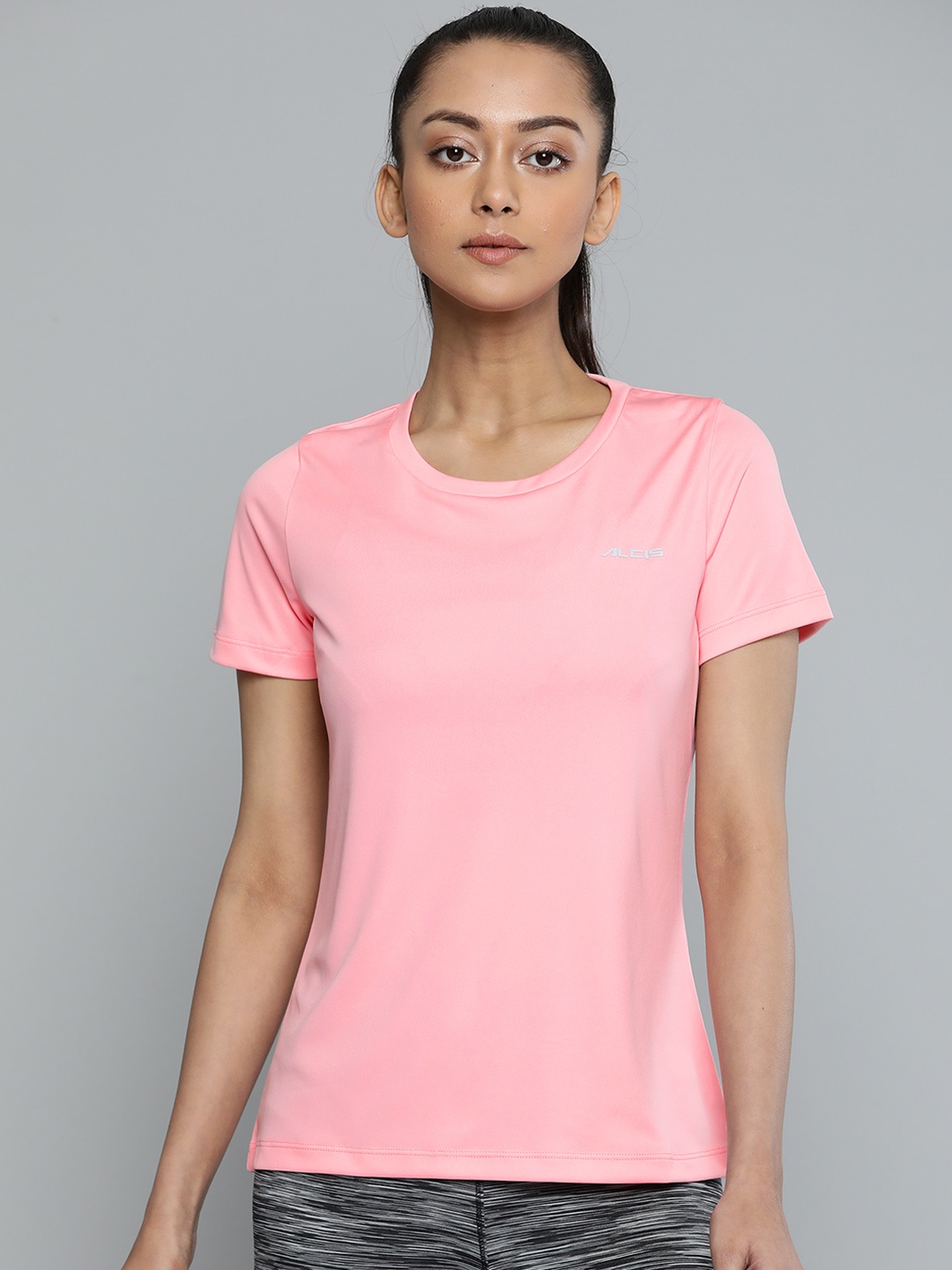 

Alcis Women Pink Solid Slim Fit Round Neck T-shirt