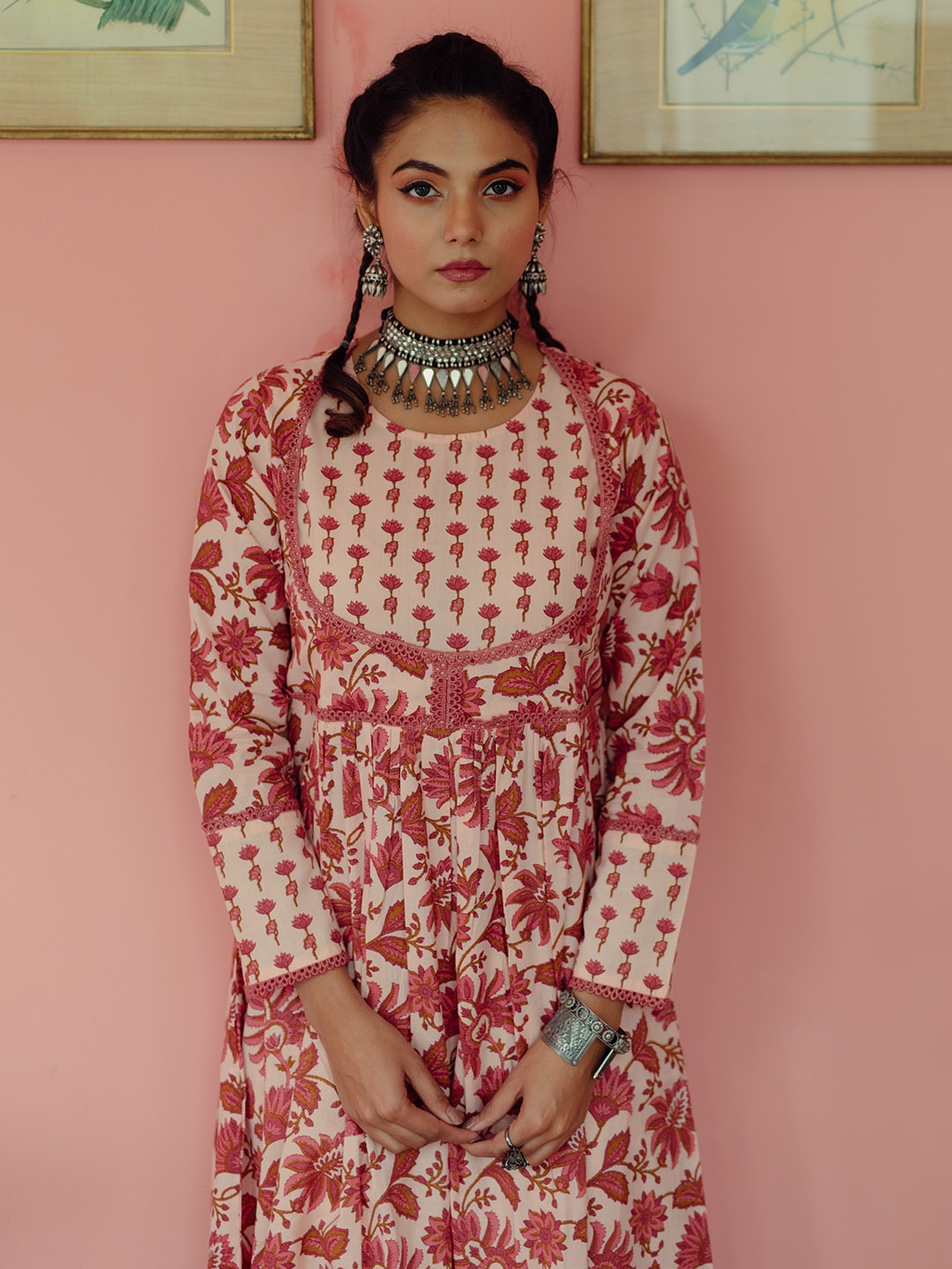 

anayna Women Pink Printed Kurta with Trousers